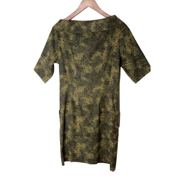 Vtg Roedean Shift Retro 50s Dress Short Sleeve Green Gator Animal Print Pinup - Picture 2 of 7